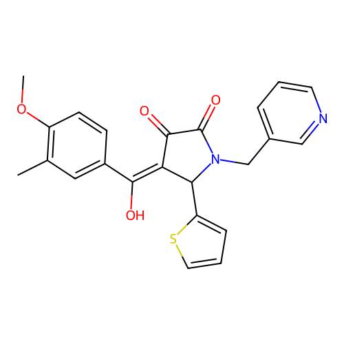 (4E)-4-[hydroxy-(4-methoxy-3-methylphenyl)methylidene]-1-(pyridin-3-ylmethyl)-5-thiophen-2-ylpyrrolidine-2,3-dione structure