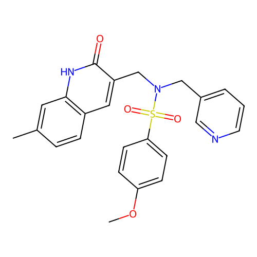 4-methoxy-N-[(7-methyl-2-oxo-1H-quinolin-3-yl)methyl]-N-(pyridin-3-ylmethyl)benzenesulfonamide structure