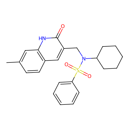 N-cyclohexyl-N-((2-hydroxy-7-methylquinolin-3-yl)methyl)benzenesulfonamide structure