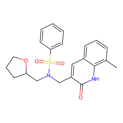 N-((2-hydroxy-8-methylquinolin-3-yl)methyl)-N-((tetrahydrofuran-2-yl)methyl)benzenesulfonamide structure