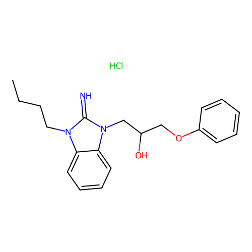 1-(3-butyl-2-imino-2,3-dihydro-1H-benzo[d]imidazol-1-yl)-3-phenoxypropan-2-ol hydrochloride structure