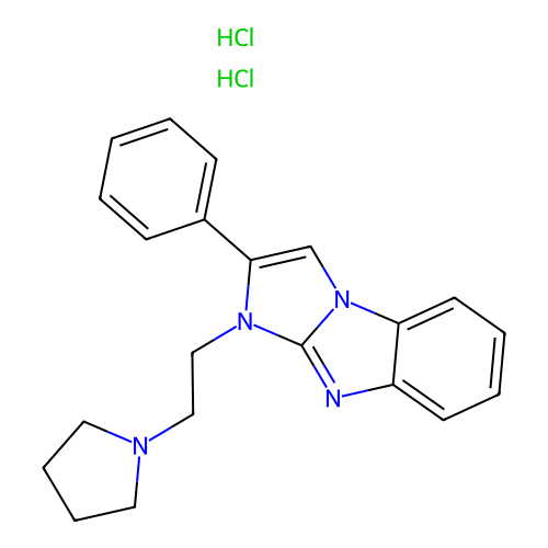 2-phenyl-1-(2-(pyrrolidin-1-yl)ethyl)-1H-benzo[d]imidazo[1,2-a]imidazole dihydrochloride structure