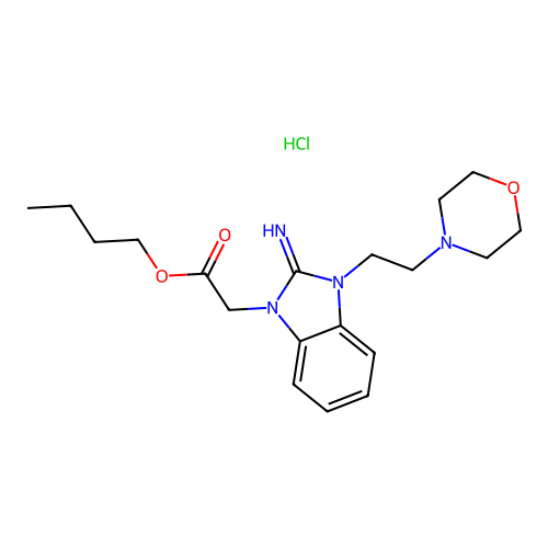 butyl 2-(2-imino-3-(2-morpholinoethyl)-2,3-dihydro-1H-benzo[d]imidazol-1-yl)acetate hydrochloride structure