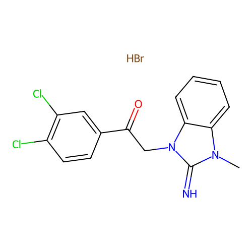 1-(3,4-dichlorophenyl)-2-(2-imino-3-methyl-2,3-dihydro-1H-benzo[d]imidazol-1-yl)ethanone hydrobromide structure