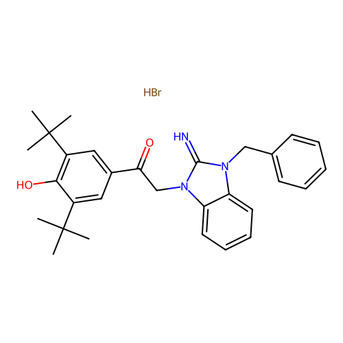 2-(3-benzyl-2-imino-2,3-dihydro-1h-benzo[d]imidazol-1-yl)-1-(3,5-di-tert-butyl-4-hydroxyphenyl)ethanone hydrobromide structure