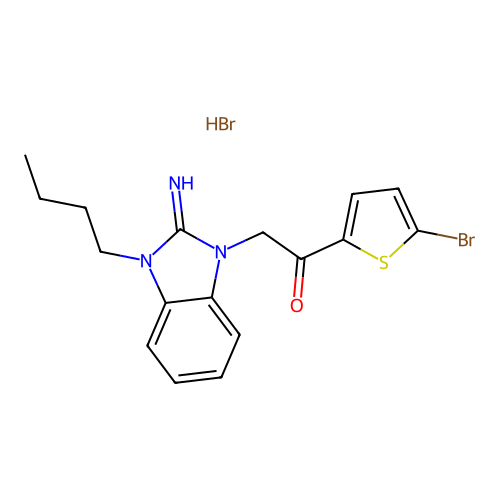 1-(5-bromothiophen-2-yl)-2-(3-butyl-2-imino-2,3-dihydro-1H-benzo[d]imidazol-1-yl)ethanone hydrobromide structure