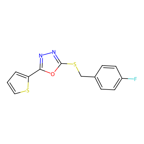 2-(4-Fluoro-benzylsulfanyl)-5-thiophen-2-yl-[1,3,4]oxadiazole structure