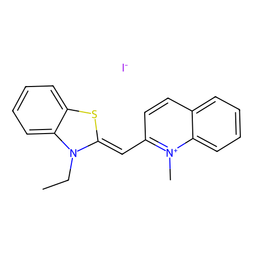 2-((3-Ethyl-3H-benzothiazol-2-ylidene)methyl)-1-methylquinolinium iodide structure