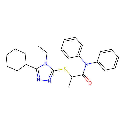 2-[(5-cyclohexyl-4-ethyl-1,2,4-triazol-3-yl)sulfanyl]-N,N-diphenylpropanamide structure