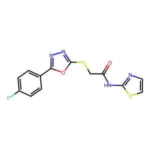 2-((5-(4-fluorophenyl)-1,3,4-oxadiazol-2-yl)thio)-N-(thiazol-2-yl)acetamide structure