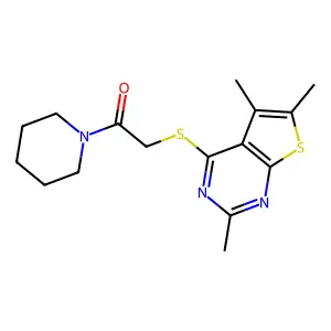 1-Piperidin-1-yl-2-(2,5,6-trimethylthieno[2,3-d]pyrimidin-4-yl)sulfanylethanone structure