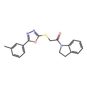 1-(Indolin-1-yl)-2-((5-(m-tolyl)-1,3,4-oxadiazol-2-yl)thio)ethanone structure