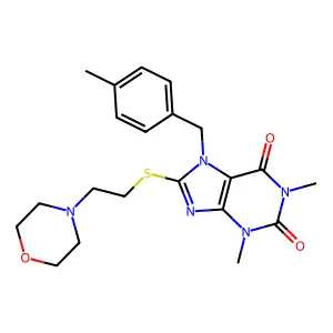 1,3-dimethyl-7-(4-methylbenzyl)-8-{[2-(4-morpholinyl)ethyl]sulfanyl}-3,7-dihydro-1H-purine-2,6-dione structure