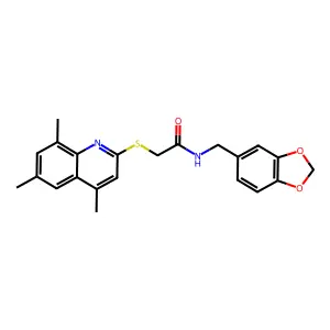N-(1,3-Benzodioxol-5-ylmethyl)-2-[(4,6,8-trimethyl-2-quinolinyl)thio]acetamide structure