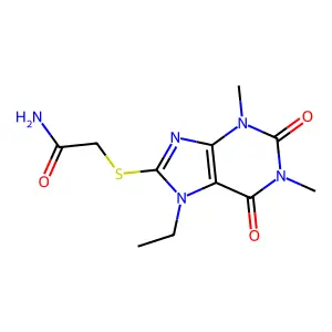 2-(7-Ethyl-1,3-dimethyl-2,6-dioxopurin-8-yl)sulfanylacetamide structure