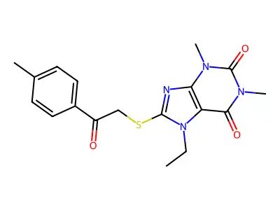 7-Ethyl-1,3-dimethyl-8-[2-(4-methylphenyl)-2-oxoethyl]sulfanylpurine-2,6-dione structure