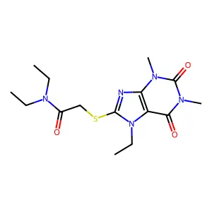 N,N-diethyl-2-(7-ethyl-1,3-dimethyl-2,6-dioxopurin-8-yl)sulfanylacetamide structure
