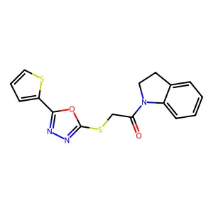 1-(Indolin-1-yl)-2-((5-(thiophen-2-yl)-1,3,4-oxadiazol-2-yl)thio)ethanone structure