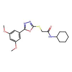N-cyclohexyl-2-{[5-(3,5-dimethoxyphenyl)-1,3,4-oxadiazol-2-yl]sulfanyl}acetamide structure