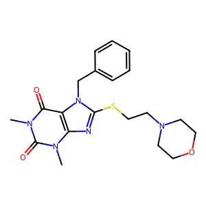 7-Benzyl-1,3-DI-ME-8-((2-(4-morpholinyl)ET)thio)-3,7-dihydro-1H-purine-2,6-dione structure