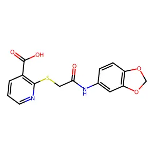 2-({[(2H-1,3-benzodioxol-5-yl)carbamoyl]methyl}sulfanyl)pyridine-3-carboxylic acid structure