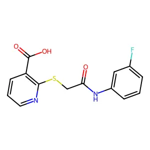 2-[[2-[(3-Fluorophenyl)amino]-2-oxoethyl]thio]-3-pyridinecarboxylic acid structure