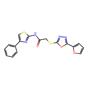 2-((5-(furan-2-yl)-1,3,4-oxadiazol-2-yl)thio)-N-(4-phenylthiazol-2-yl)acetamide structure