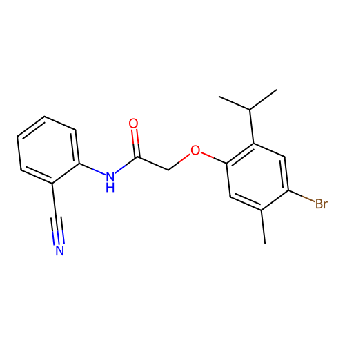 2-(4-bromo-2-isopropyl-5-methylphenoxy)-N-(2-cyanophenyl)acetamide structure
