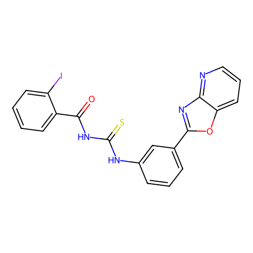2-iodo-N-{[3-([1,3]oxazolo[4,5-b]pyridin-2-yl)phenyl]carbamothioyl}benzamide structure