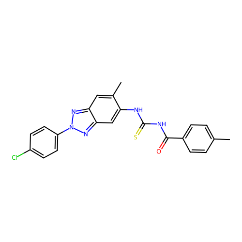 N-((2-(4-chlorophenyl)-6-methyl-2H-benzo[d][1,2,3]triazol-5-yl)carbamothioyl)-4-methylbenzamide structure