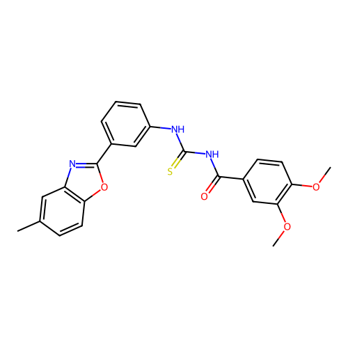 3,4-dimethoxy-N-{[3-(5-methyl-1,3-benzoxazol-2-yl)phenyl]carbamothioyl}benzamide structure
