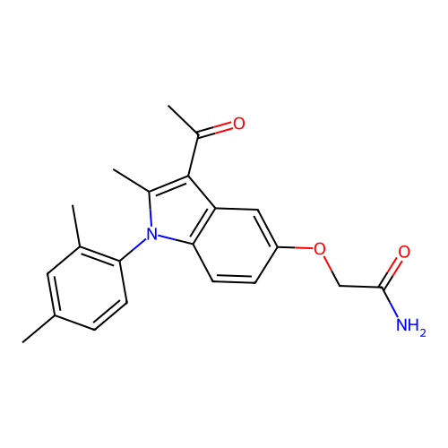 2-{[3-acetyl-1-(2,4-dimethylphenyl)-2-methyl-1H-indol-5-yl]oxy}acetamide structure
