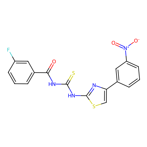 3-fluoro-N-[[4-(3-nitrophenyl)-1,3-thiazol-2-yl]carbamothioyl]benzamide structure