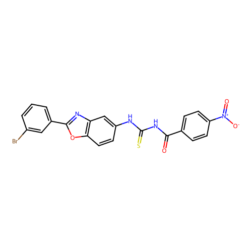 N-((2-(3-bromophenyl)benzo[d]oxazol-5-yl)carbamothioyl)-4-nitrobenzamide structure