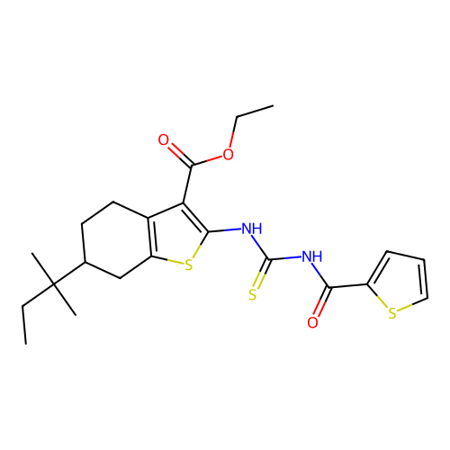 ethyl 6-(2-methylbutan-2-yl)-2-{[(thiophen-2-ylcarbonyl)carbamothioyl]amino}-4,5,6,7-tetrahydro-1-benzothiophene-3-carboxylate structure