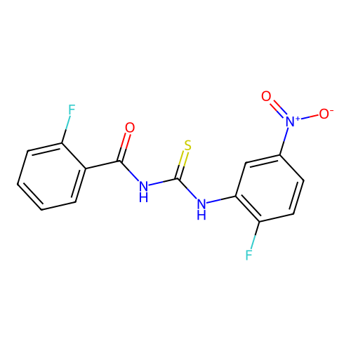 2-fluoro-N-[(2-fluoro-5-nitrophenyl)carbamothioyl]benzamide structure