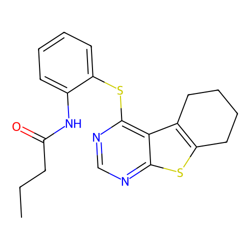 N-(2-((5,6,7,8-tetrahydrobenzo[4,5]thieno[2,3-d]pyrimidin-4-yl)thio)phenyl)butyramide structure