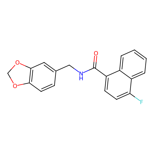 N-(1,3-benzodioxol-5-ylmethyl)-4-fluoronaphthalene-1-carboxamide structure