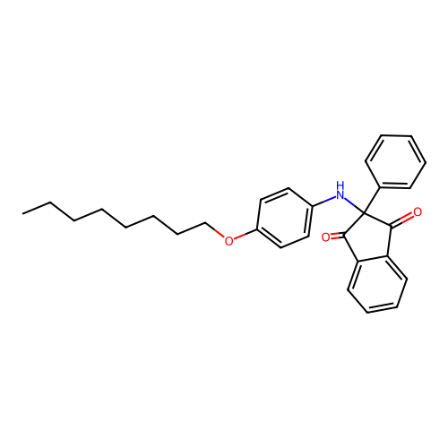 2-((4-(octyloxy)phenyl)amino)-2-phenyl-1H-indene-1,3(2H)-dione structure