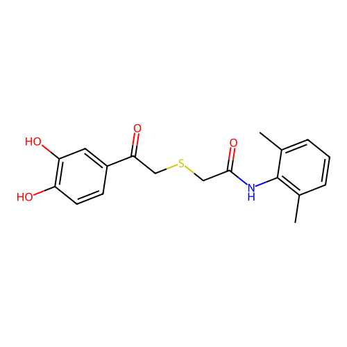 2-[2-(3,4-dihydroxyphenyl)-2-oxoethyl]sulfanyl-N-(2,6-dimethylphenyl)acetamide structure