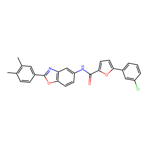 5-(3-chlorophenyl)-N-[2-(3,4-dimethylphenyl)-1,3-benzoxazol-5-yl]furan-2-carboxamide structure