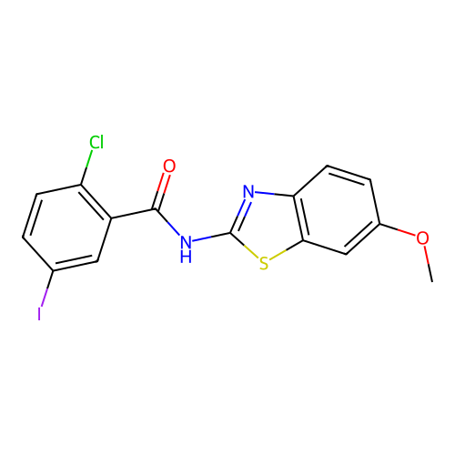 2-chloro-5-iodo-N-(6-methoxy-1,3-benzothiazol-2-yl)benzamide structure