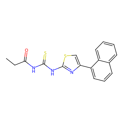 N-{[(4-naphthyl(1,3-thiazol-2-yl))amino]thioxomethyl}propanamide structure