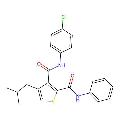 N~3~-(4-chlorophenyl)-4-(2-methylpropyl)-N~2~-phenylthiophene-2,3-dicarboxamide structure