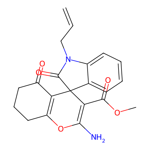 methyl 1'-allyl-2-amino-2',5-dioxo-5,6,7,8-tetrahydrospiro[chromene-4,3'-indoline]-3-carboxylate structure