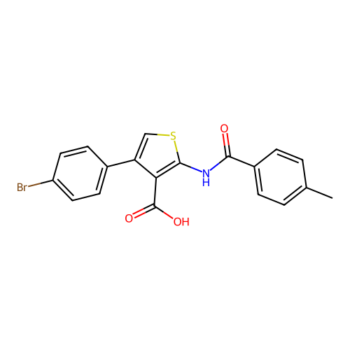 4-(4-Bromophenyl)-2-{[(4-methylphenyl)carbonyl]amino}thiophene-3-carboxylic acid structure