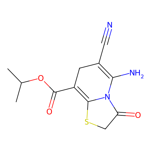 isopropyl 5-amino-6-cyano-3-oxo-3,7-dihydro-2H-thiazolo[3,2-a]pyridine-8-carboxylate structure