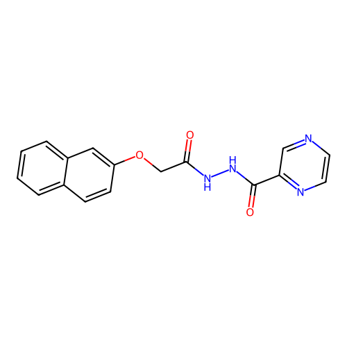 N'-(2-(naphthalen-2-yloxy)acetyl)pyrazine-2-carbohydrazide structure