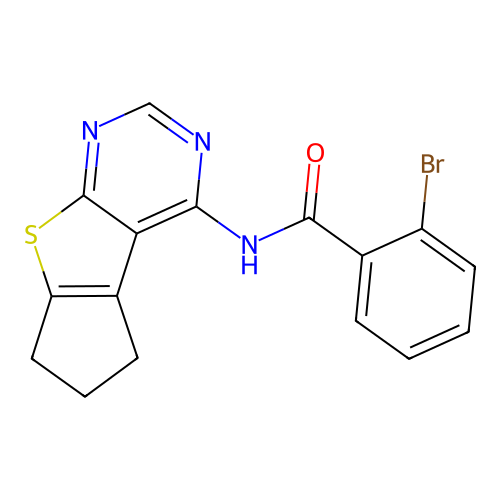 2-bromo-N-(6,7-dihydro-5H-cyclopenta[4,5]thieno[2,3-d]pyrimidin-4-yl)benzamide structure