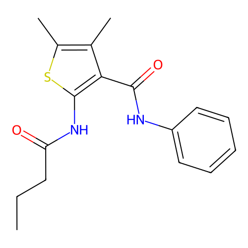 2-(butanoylamino)-4,5-dimethyl-N-phenylthiophene-3-carboxamide structure